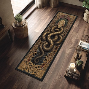 Alfombra de pasillo con diseño de serpiente ornamentada, estilo gótico, con diseño de serpiente, decoración oscura y lujosa.