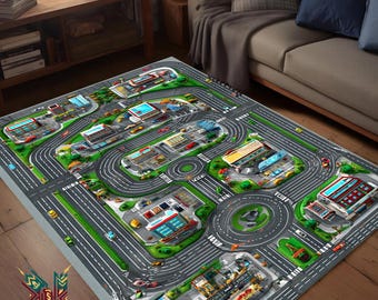 Kids City Road Play Rug Educational Car Track Map Area Mat