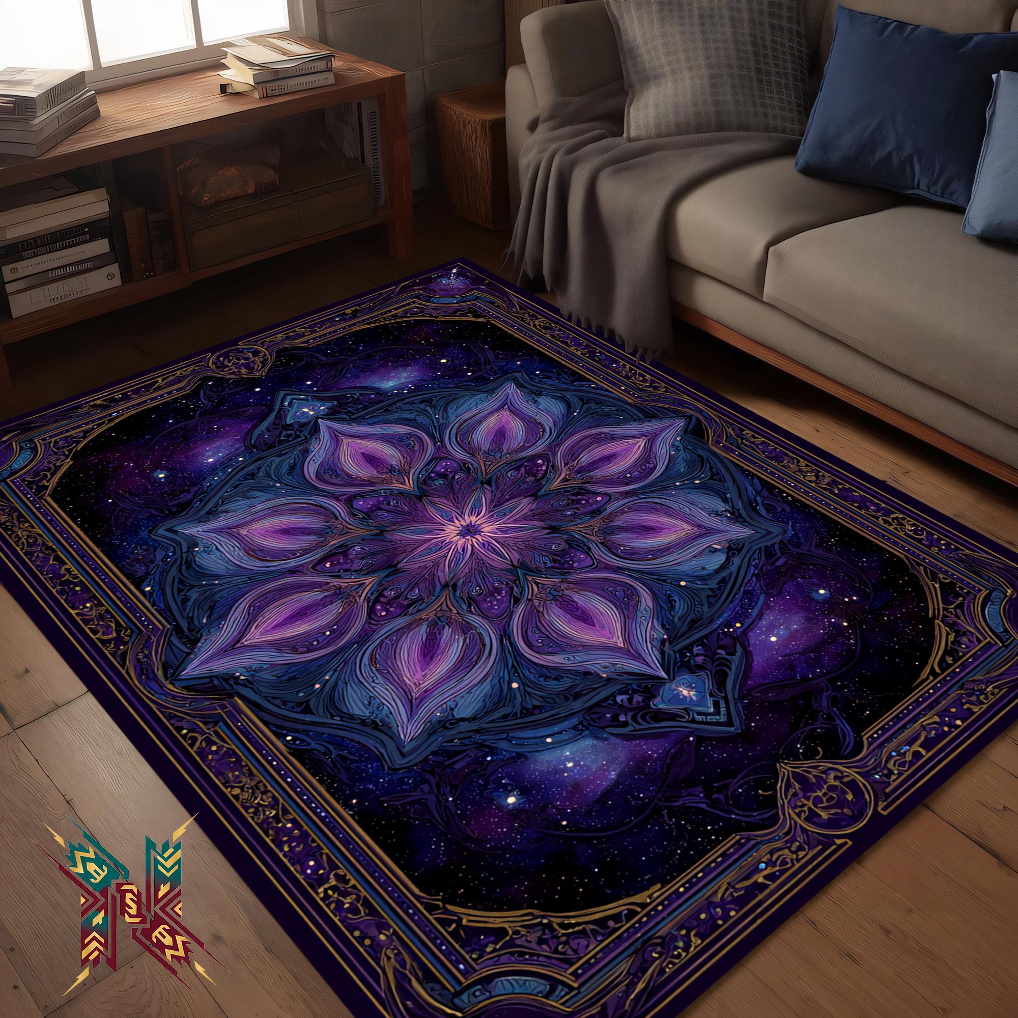 Purple Galaxy Mandala Rug – Mystic Lotus Carpet for Boho or
