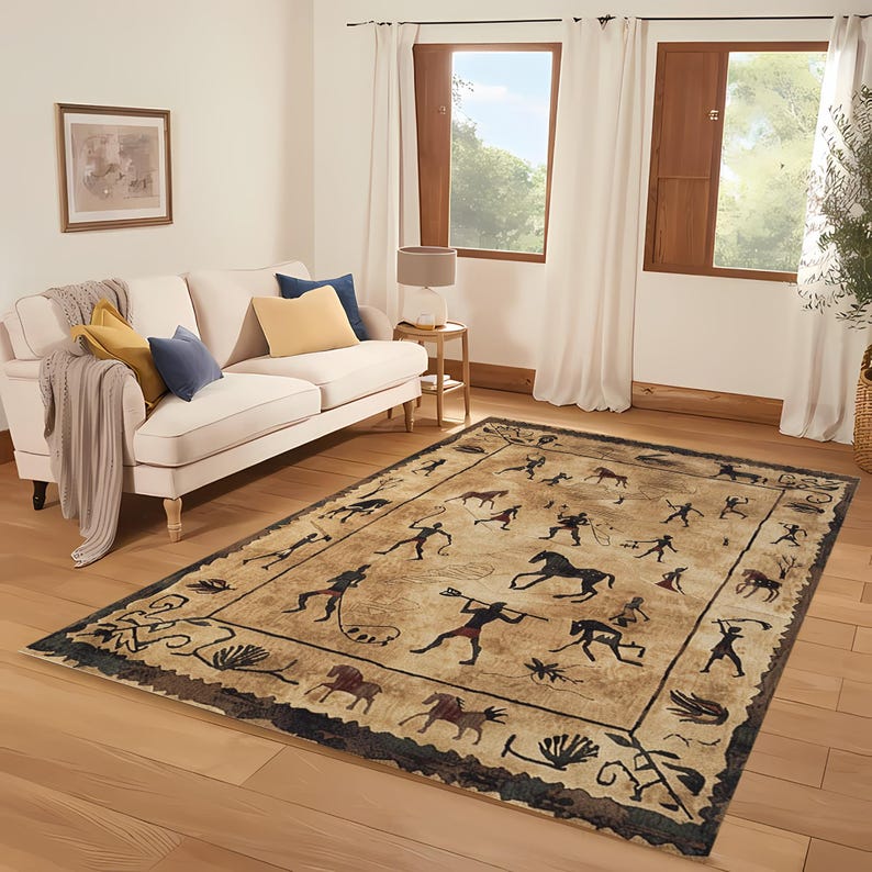 Tribal Cave Art Area Rug Ancient Figure Pattern Living Room Floor ...