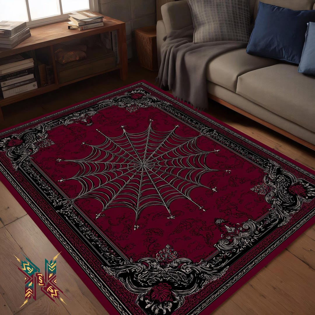Gothic Spider Web Rug Red Black Ornate Floor Decor - Etsy