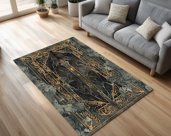 Fantasy Sword Area Rug Dark Medieval Gothic Living Room Decor