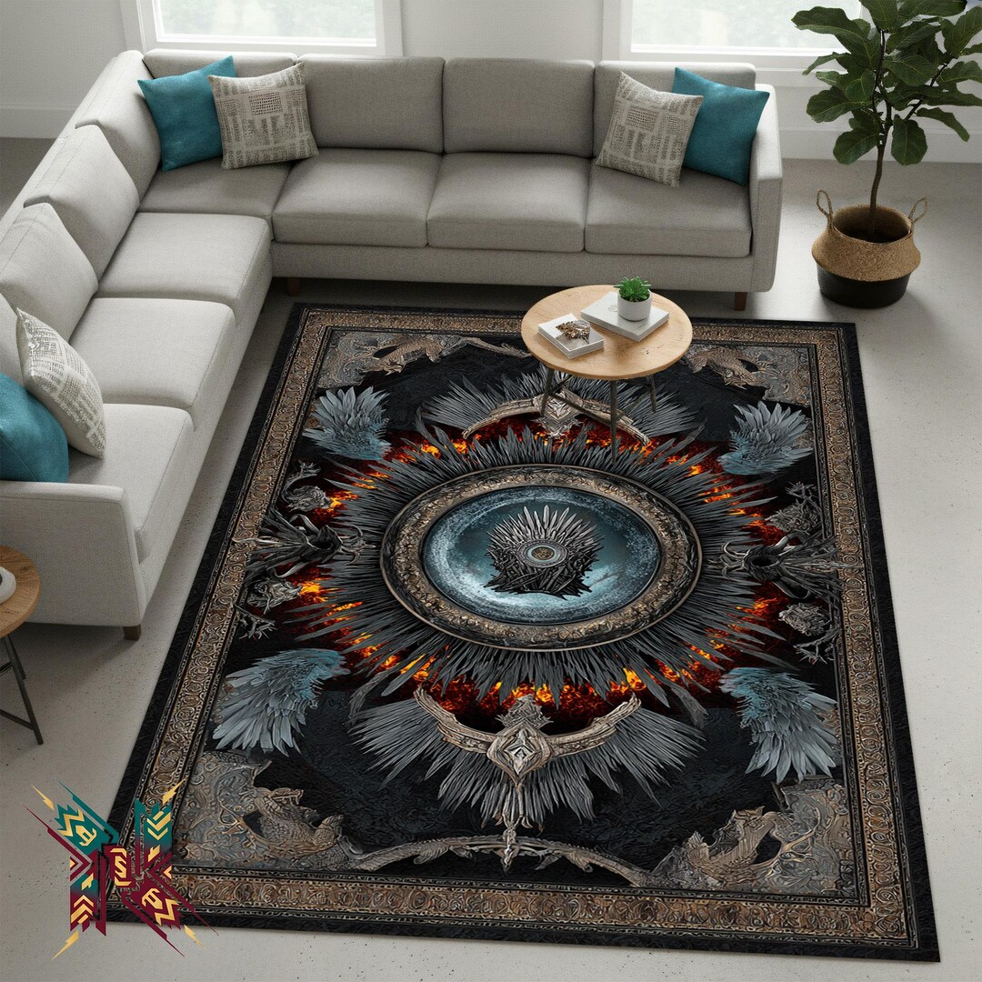 Iron Throne Fantasy Rug – Fire Wing Gothic Area Rug for Living Room ...