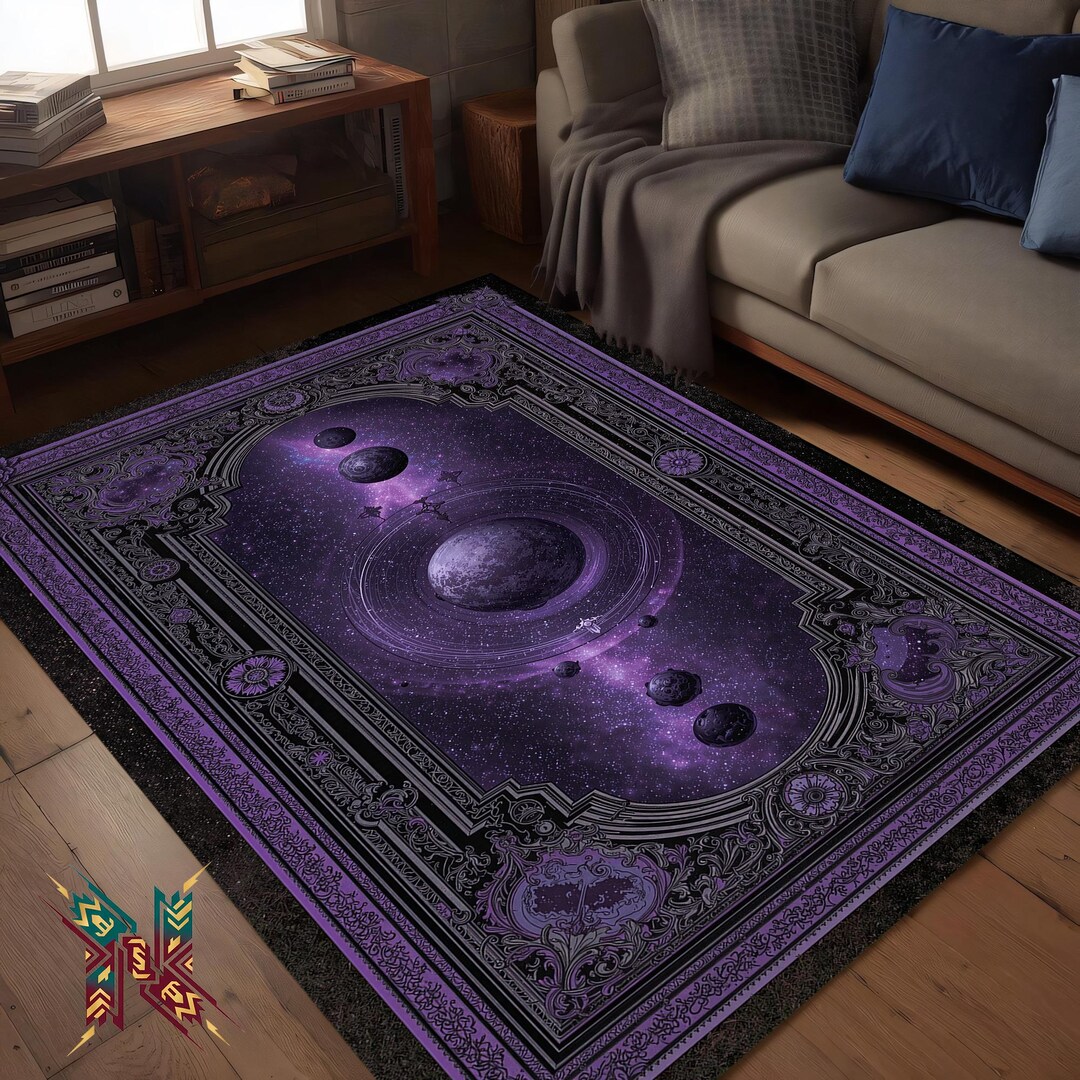 Galaxy Rug Texture Purple Galaxy Celestial Rug – Space Art Area Carpet With Moons for ...