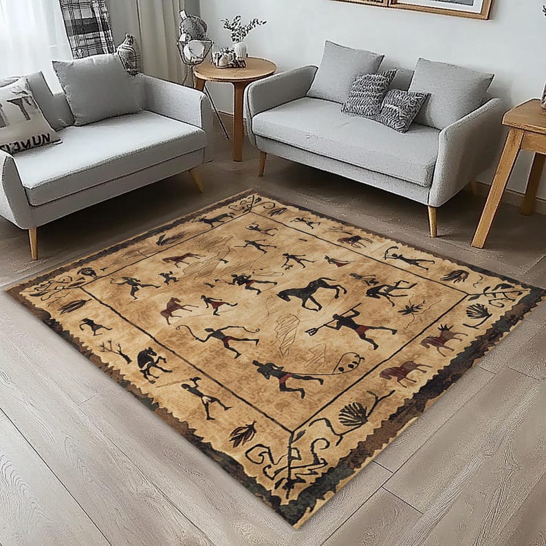 Tribal Cave Art Area Rug Ancient Figure Pattern Living Room Floor ...
