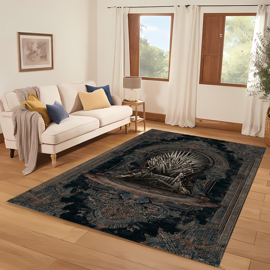 Medieval Area Rug Iron Throne Rug – Medieval Fantasy Area Rug With Sword Throne Design ...