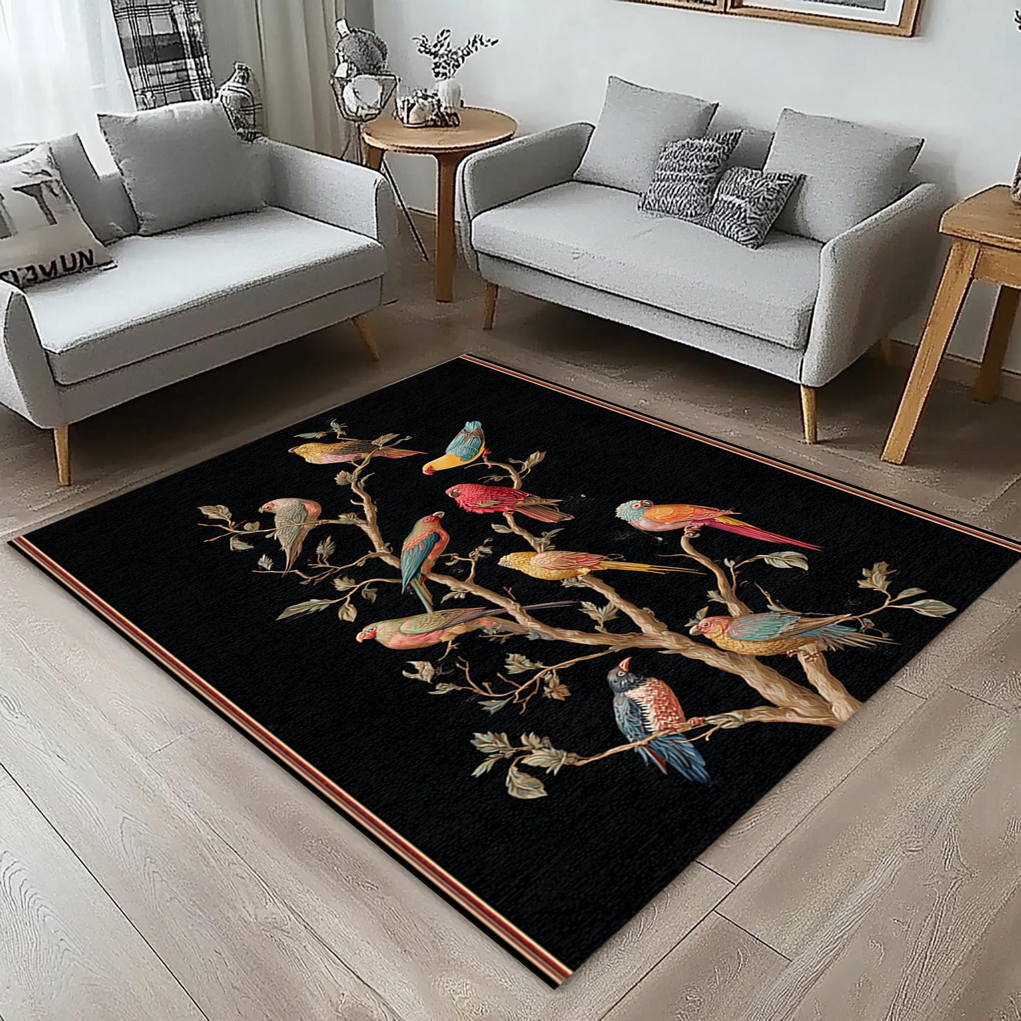 Vasa Parrot Rug Parrot Tree Rug – Colorful Birds on Branches for Tropical Boho or ...