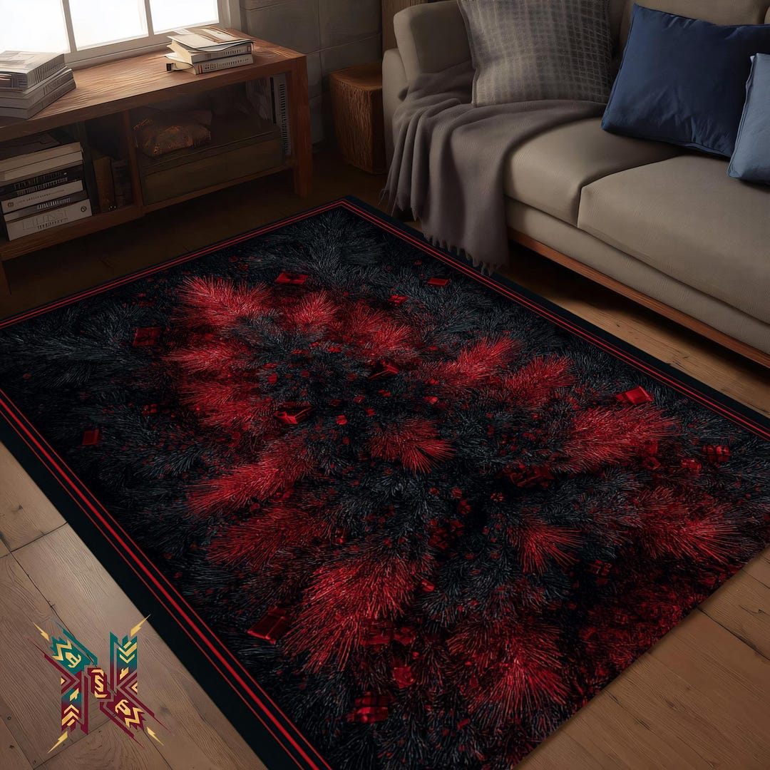 Gothic Christmas Wreath Rug – Dark Pine & Red Gift Floor Decor - Etsy