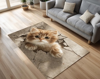 3D Cat Illusion Area Rug Cute Kitten Floor Carpet Home Decor