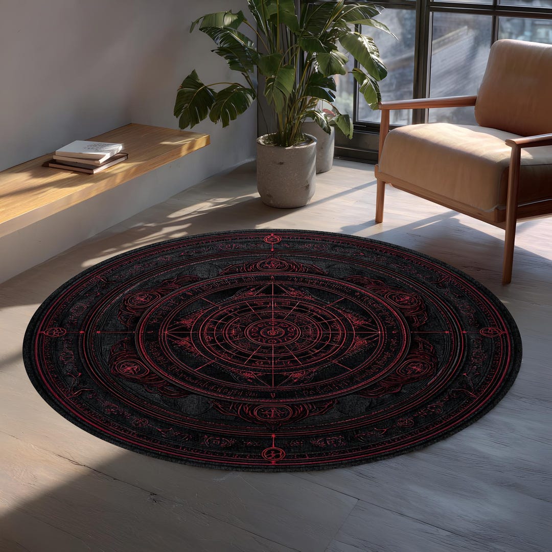 Spell Circle Rug Arcane Circle Round Area Rug Mystic Symbol Design Dark Home Decor - Etsy