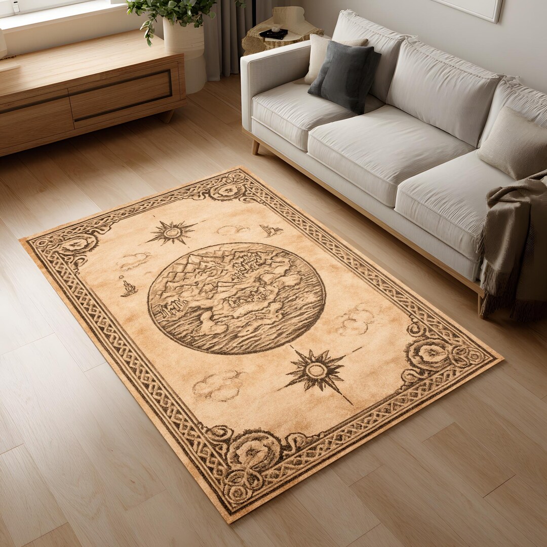 Vintage World Map Area Rug Beige Boho Living Room Carpet - Etsy UK