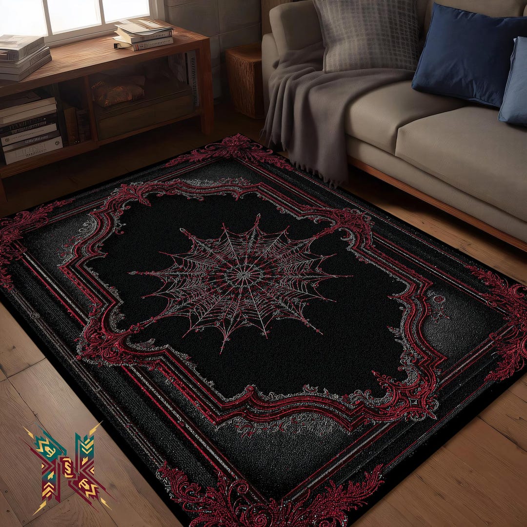 Vampire Rug Textures Red Gothic Spiderweb Rug – Dark Victorian Carpet for Haunted, Witchy ...