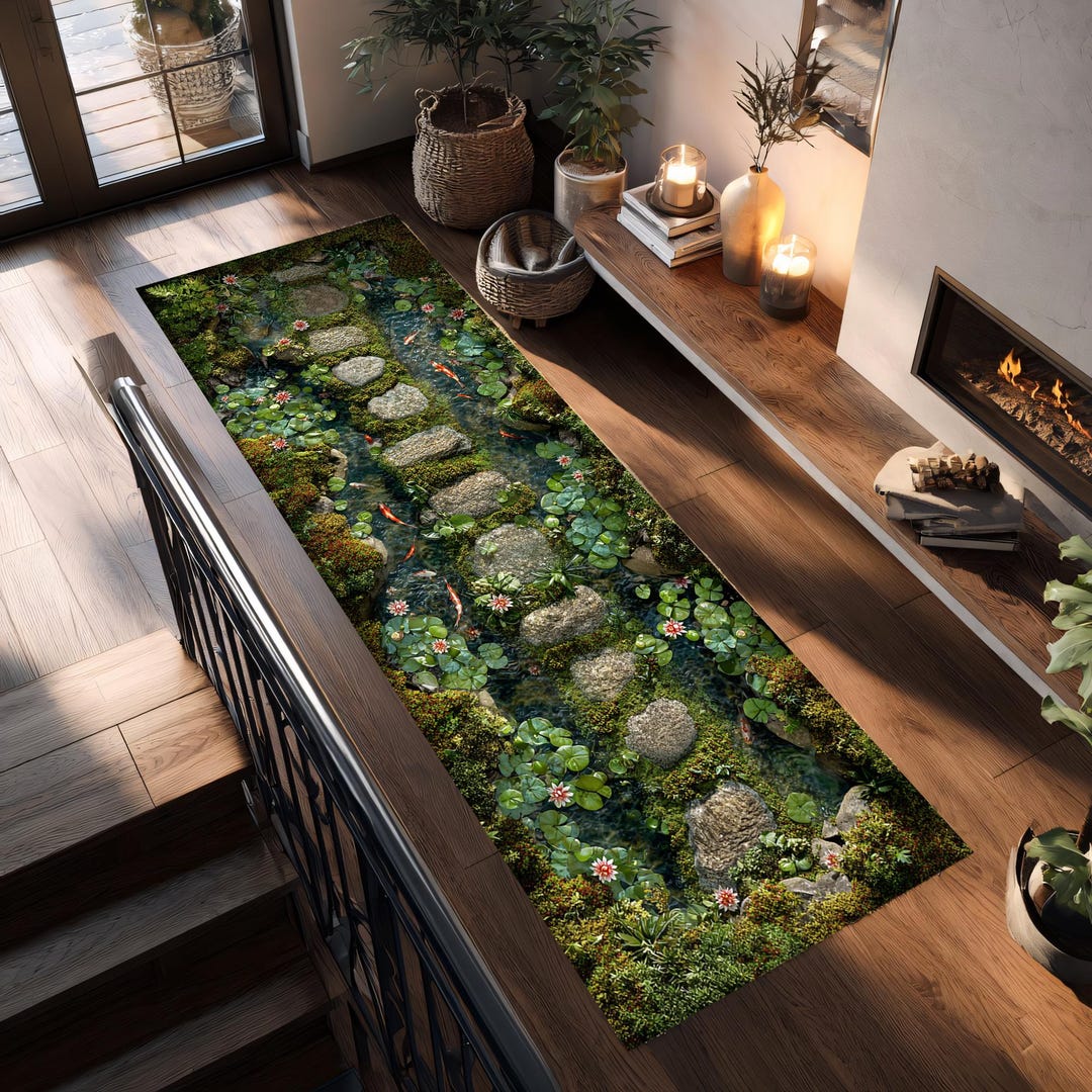 Stone Path Rug Forest Stream Stone Path Runner Rug Moss Garden Water Hallway Decor - Etsy