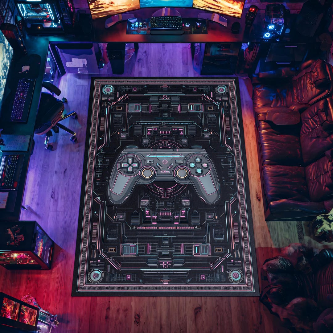Retro Controller Rug Gaming Controller Circuit Rug Neon Tech Area Rug Gamer Room Decor - Etsy
