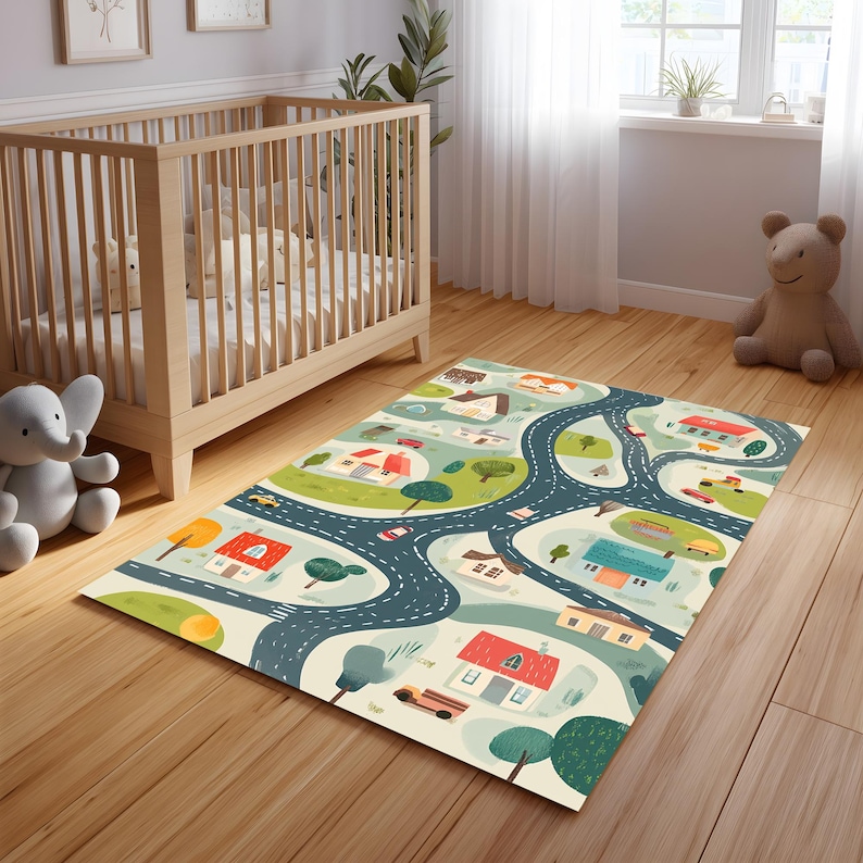 Play Area Rug Design Town Road Map Kids Play Area Rug - Etsy