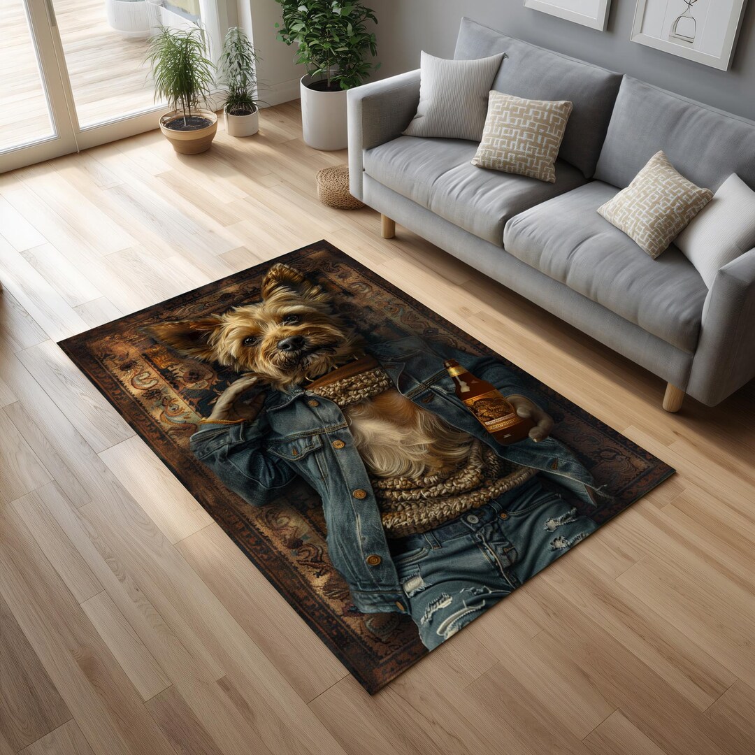 Cool Dog Denim Rug – Funny Hip Hop Pet Carpet With Yorkie in Jeans and ...
