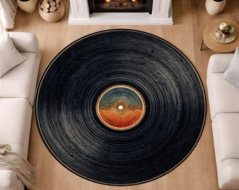 Tapis rond pour disques vinyles, décoration musicale rétro, tapis de sol rond