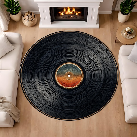 Vinyl Record Circle Rug Retro Music Decor Round Floor Rug