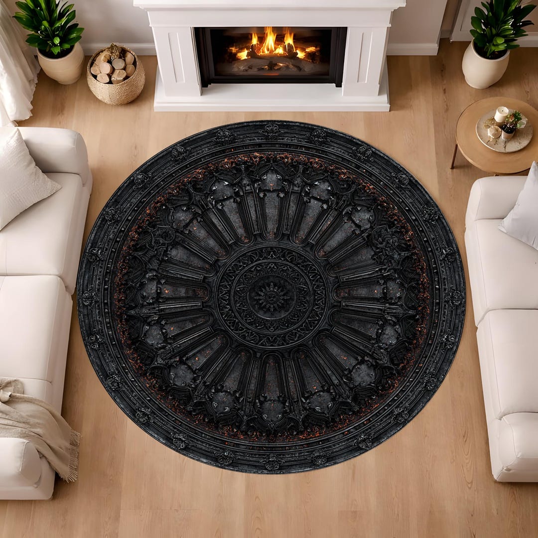 Gothic Rug For Library Ornamental Gothic Round Rug Dark Vintage Circular Floor Carpet - Etsy