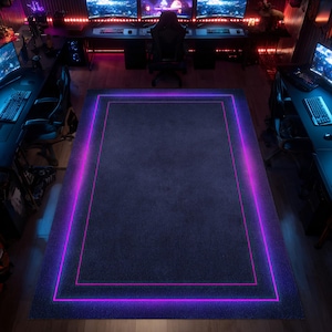 Neon Gaming Area Rug LED Border Gamer Room Floor Carpet image 2