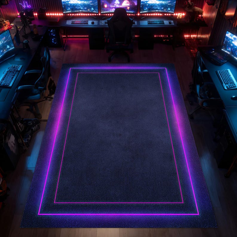 Neon Gaming Area Rug LED Border Gamer Room Floor Carpet image 2