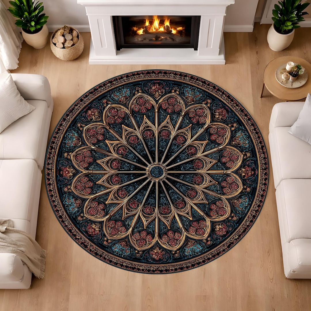 Mandala Rug Design Ornate Mandala Round Area Rug With Teal Gold Medallion Pattern - Etsy
