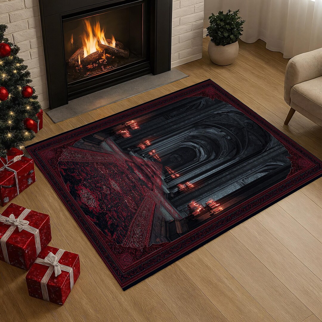 Cathedral Rug Gothic Cathedral Illusion Rug – 3D Red Candle Hallway Carpet for Dark ...