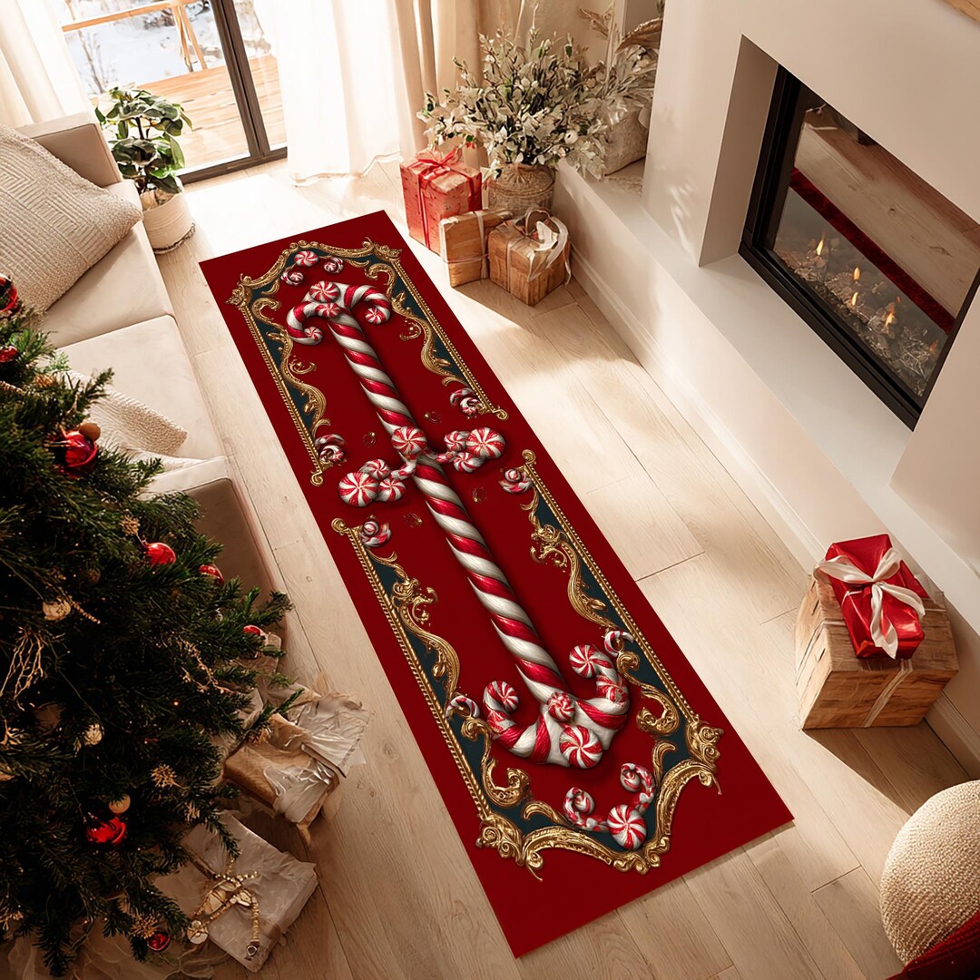 Candy Cane Runner Rug – Red Christmas Hallway Mat With Peppermint ...