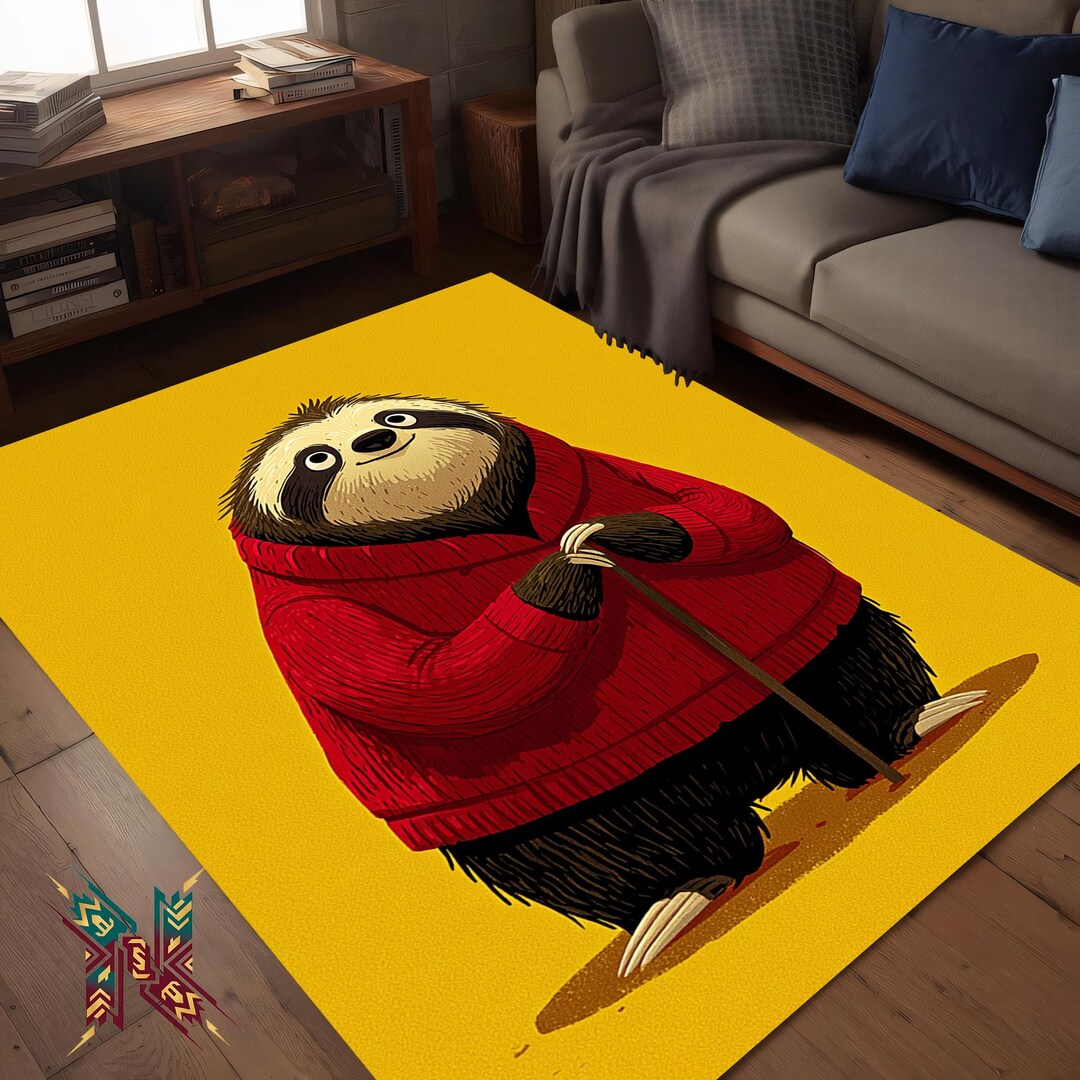 Cute Sloth Rug Yellow Animal,funny Room Decor,washable Rug - Etsy