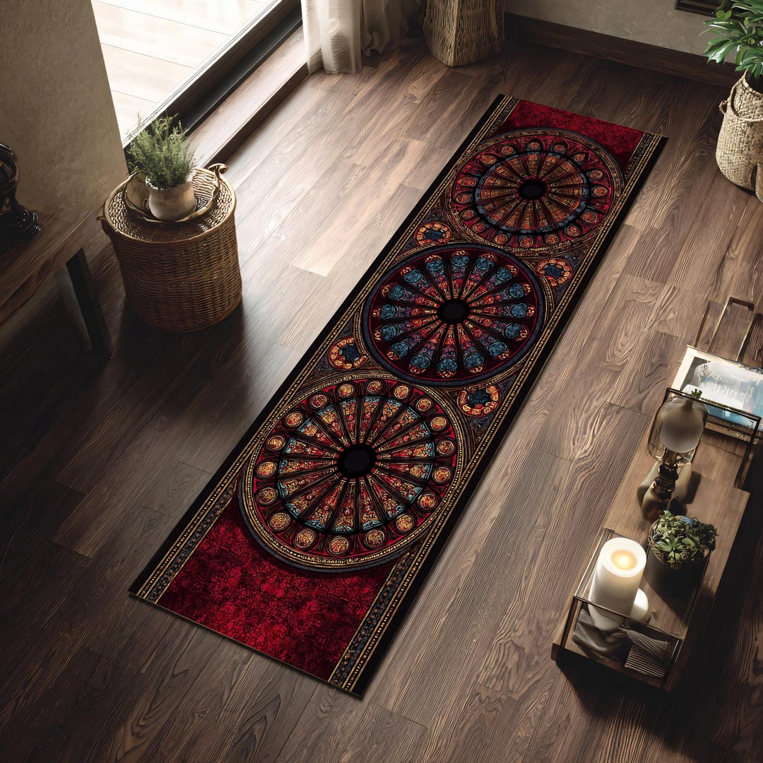 Cathedral Rug Gothic Rose Window Runner Rug Red Black Cathedral Hallway Carpet - Etsy