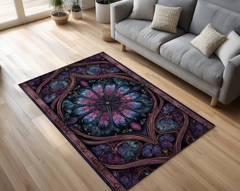 Gothic Buntglas Teppich Dunkel Floral Geometrische Wohnzimmer Bodenkunst