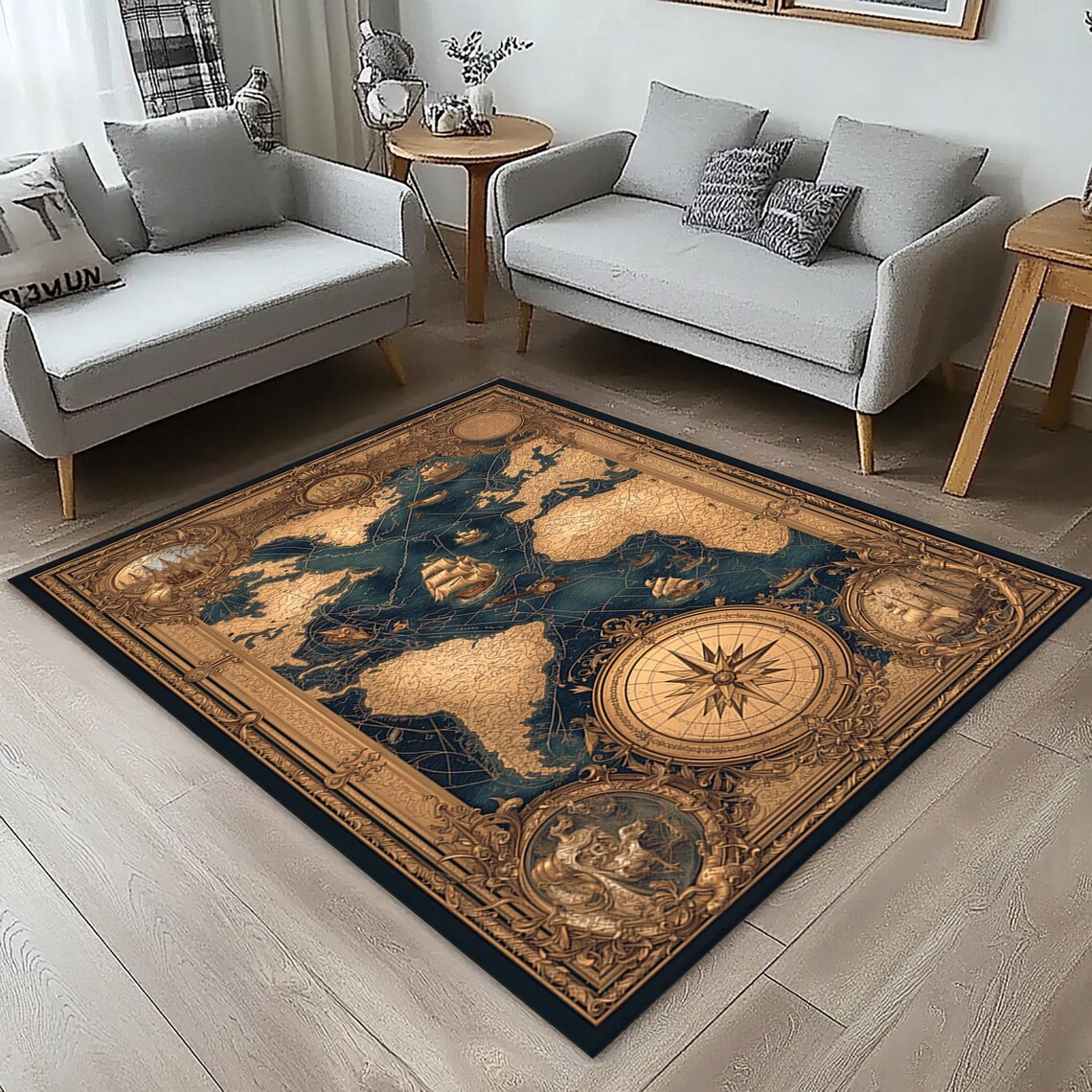 Vintage World Map Area Rug Antique Nautical Living Room Decor - Etsy