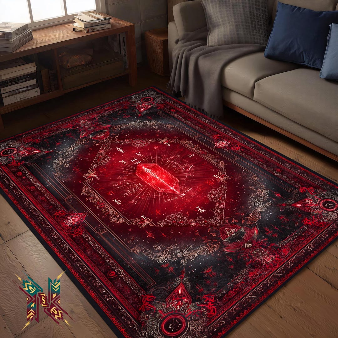 Crimson Crystal Ritual Rug – Arcane Sigil Carpet – Occult Witchcore ...