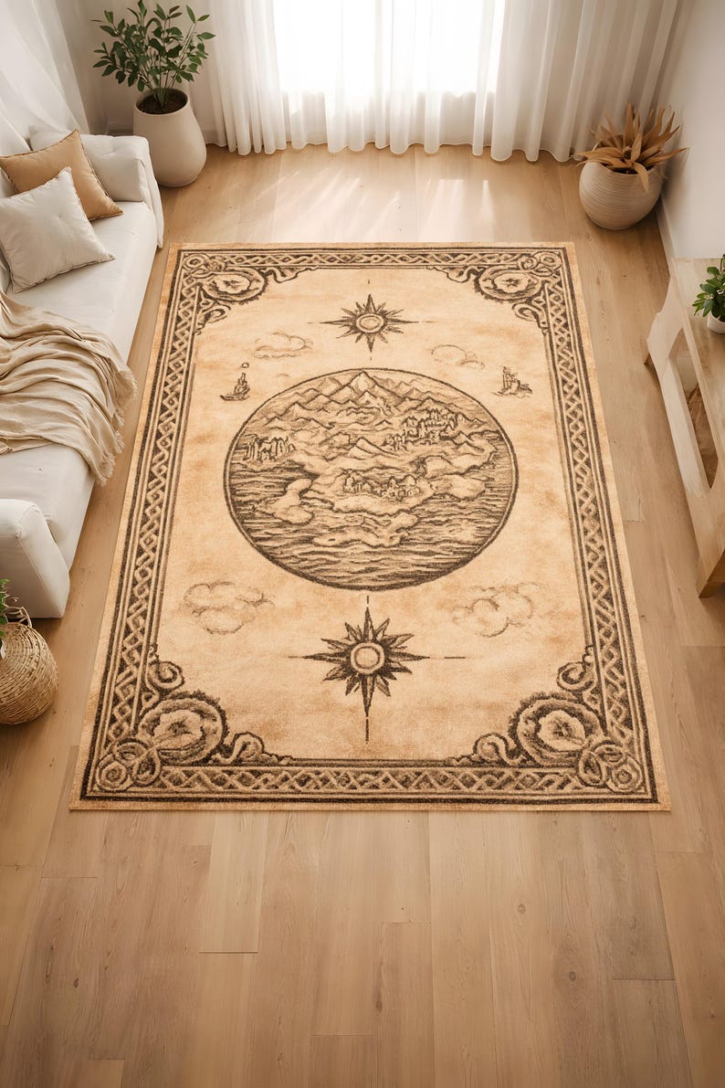 Vintage World Map Area Rug Beige Boho Living Room Carpet - Etsy UK