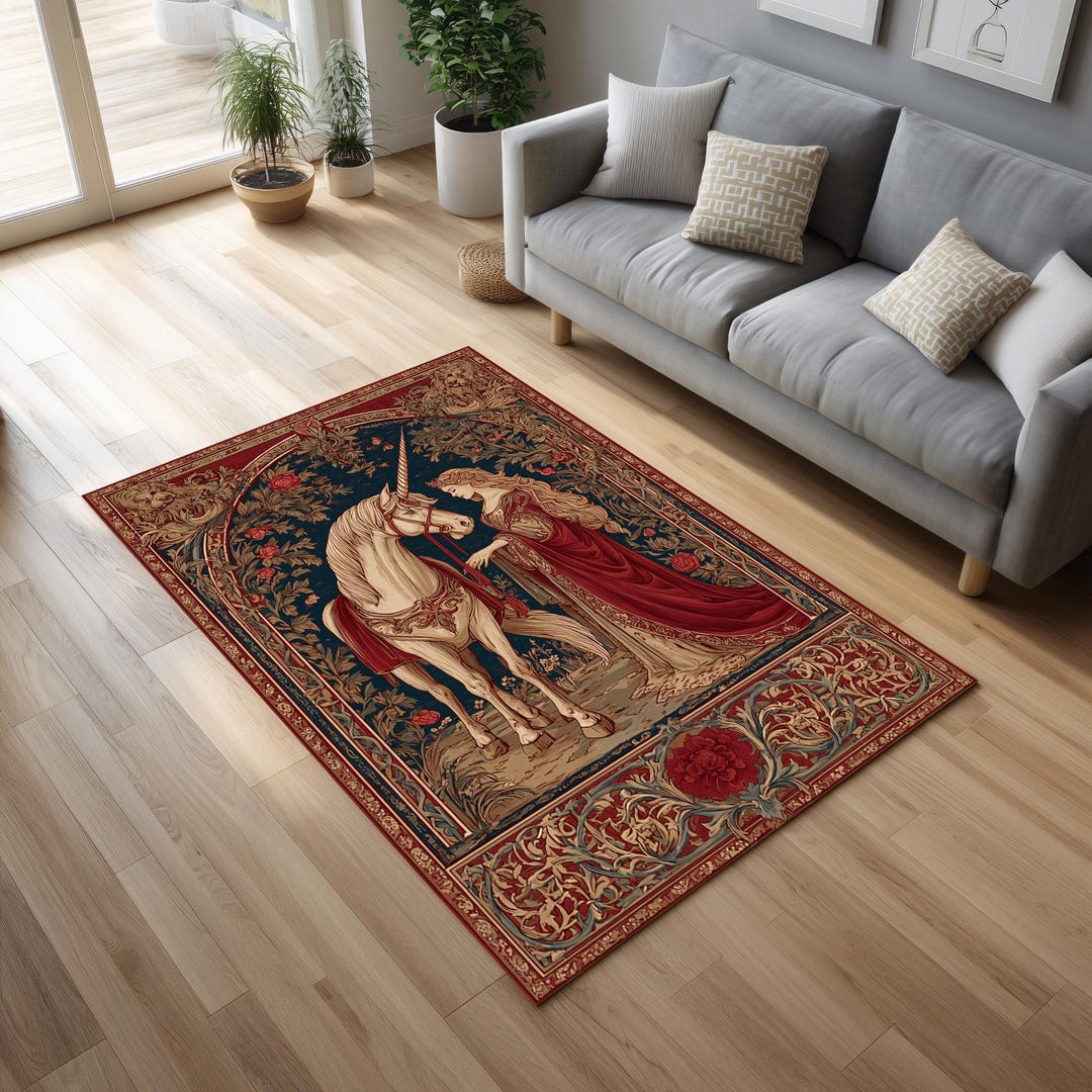 Medieval Area Rug Medieval Unicorn Area Rug Vintage Tapestry Style Fantasy Home Decor - Etsy