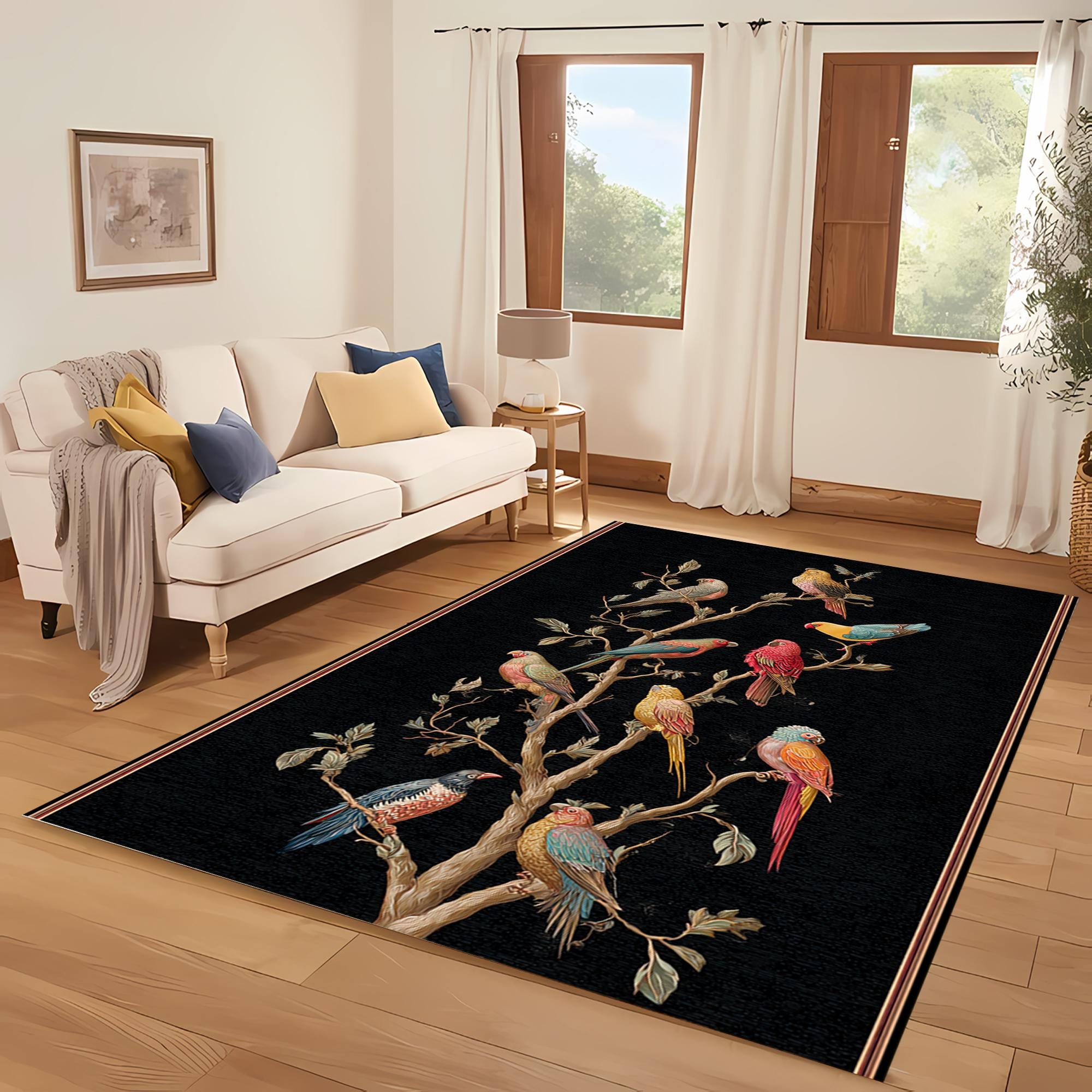 Vasa Parrot Rug Parrot Tree Rug – Colorful Birds on Branches for Tropical Boho or ...