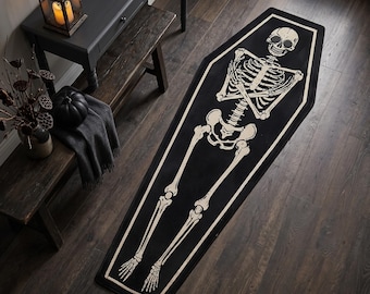 Coffin Skeleton Runner Rug Gothic Halloween Decor Black Coffin Carpet