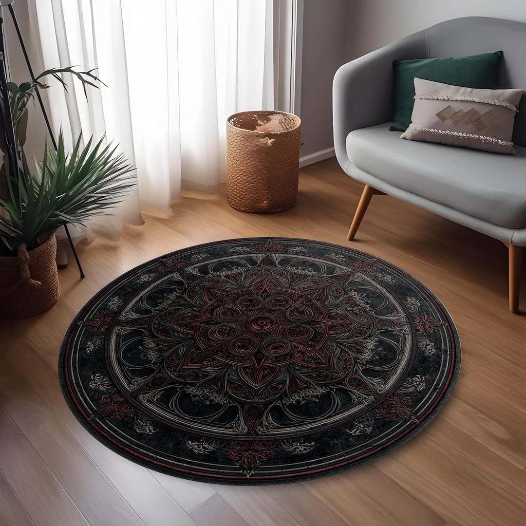 Black Red Mandala Round Rug Gothic Floor Decor - Etsy