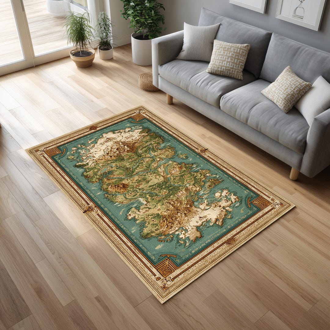 Vintage Fantasy World Map Area Rug Antique Cartography Floor Decor - Etsy