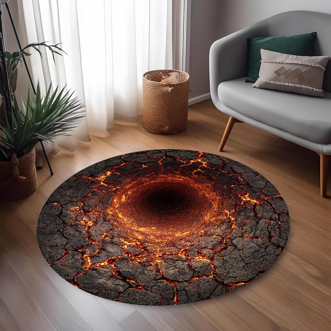 Balcanic Rug Lava Vortex Round Area Rug Volcanic Crack Design Modern Home Decor - Etsy