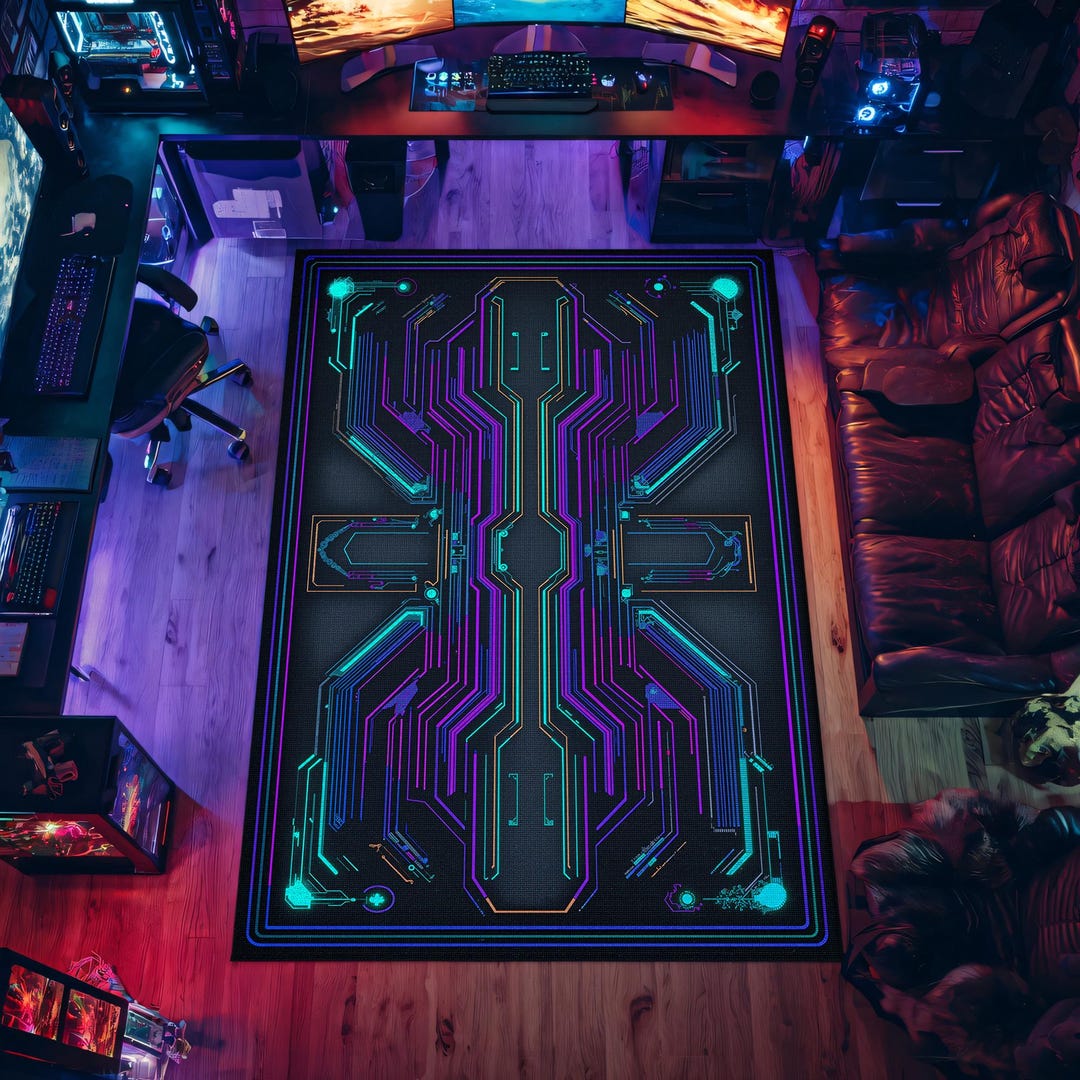 Pcb Rug Cyberpunk Neon Circuit Rug Futuristic Gaming Room Tech Carpet - Etsy