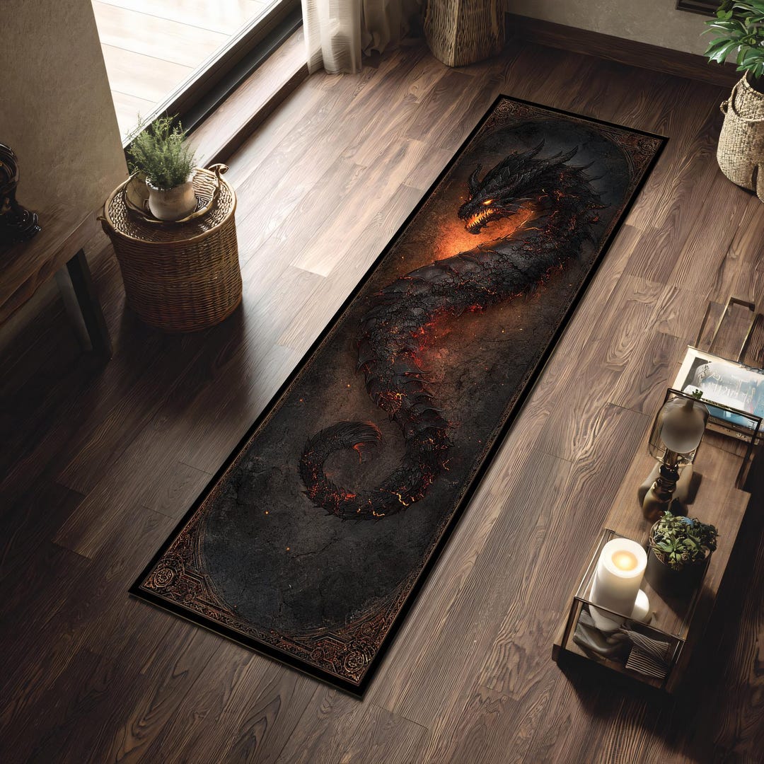 Fire Dragon Hallway Runner Rug Dark Fantasy Lava Floor Mat Gothic Decor ...