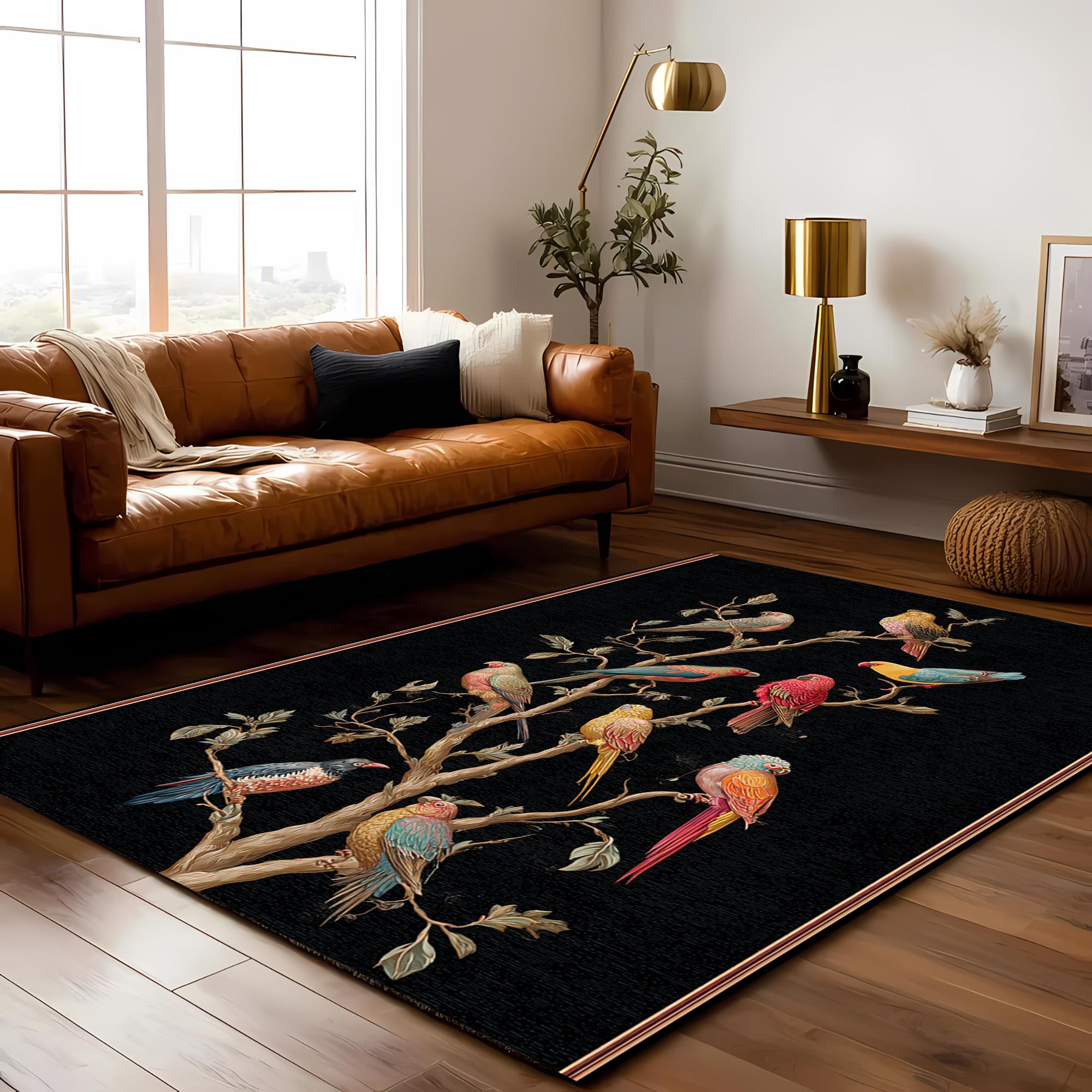 Vasa Parrot Rug Parrot Tree Rug – Colorful Birds on Branches for Tropical Boho or ...