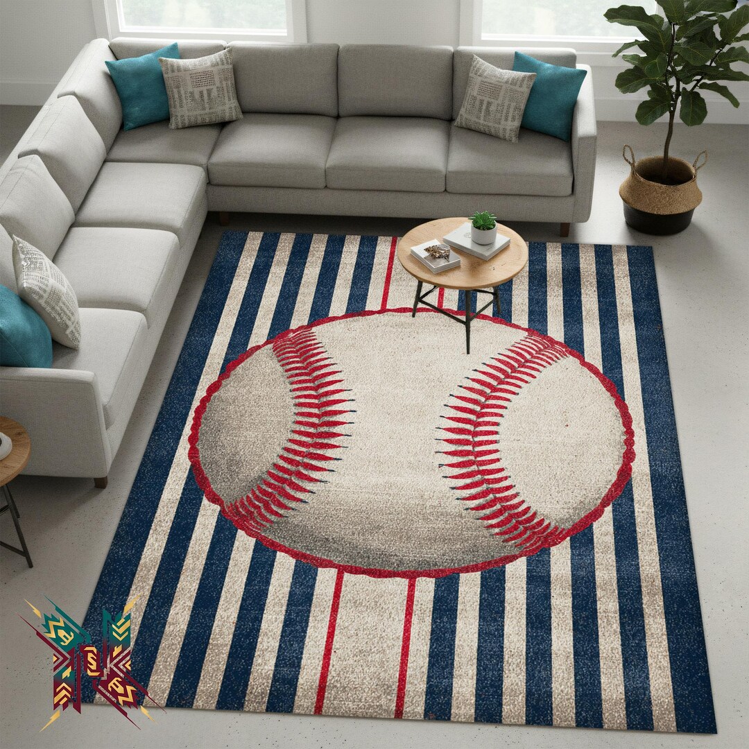 Homebase Rug Baseball Baseball Rug for Boys Room – Sports Themed Area Carpet With Red ...