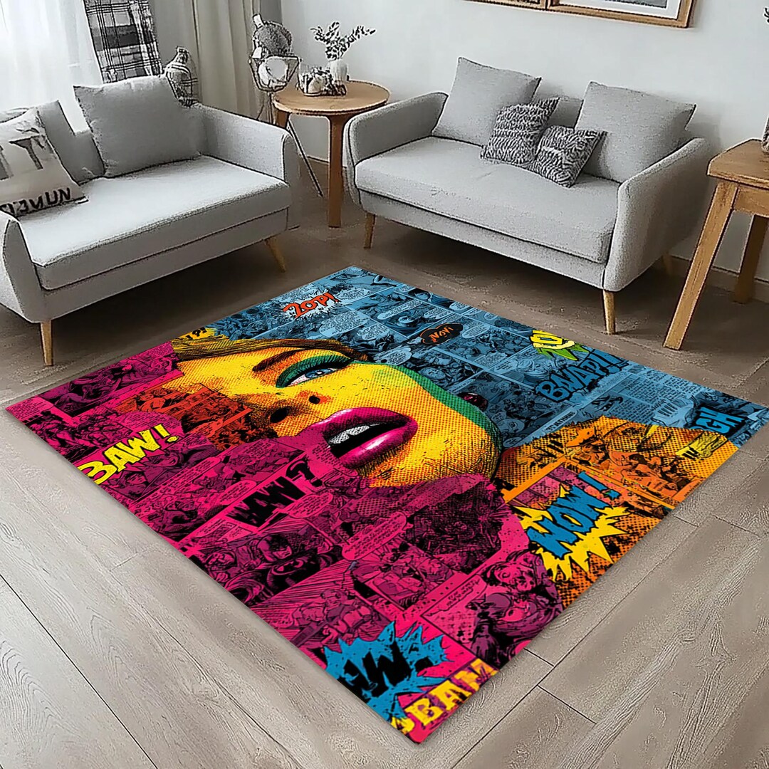 Pop Art Comic Rug Colorful Retro Face Design,washable Rug - Etsy