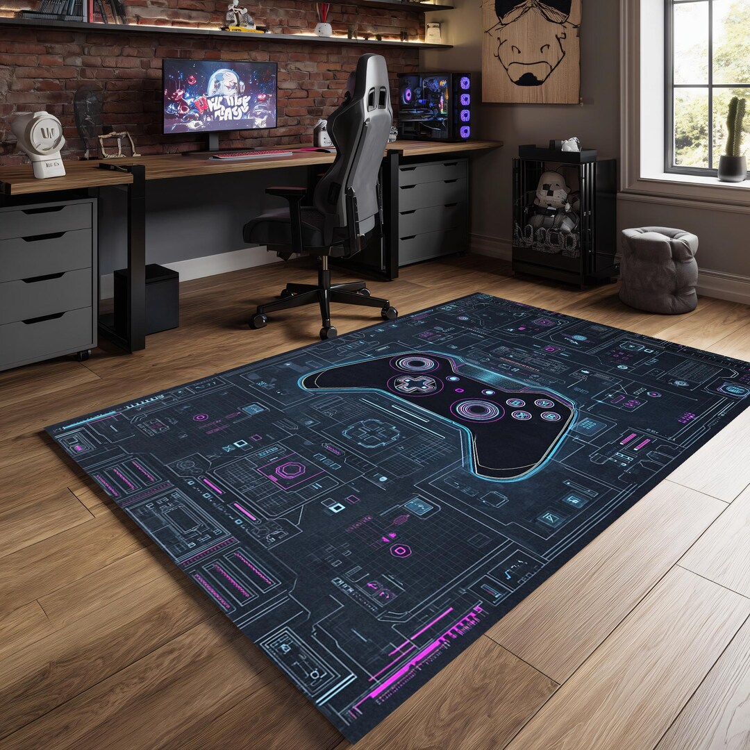 Technology Rug Gaming Controller Tech Rug Neon Circuit Floor Mat Gamer Room Decor - Etsy