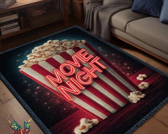Alfombra de palomitas de maíz para noches de cine: una acogedora alfombra para salas de cine y salas familiares, ideal para amantes del cine.