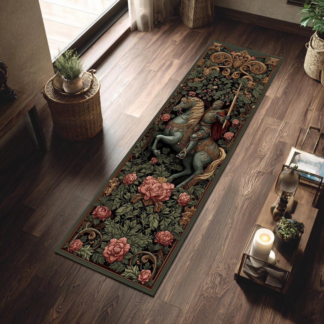 Knight Castle Rug Medieval Knight Runner Rug Vintage Tapestry Floral Hallway Floor Decor ...