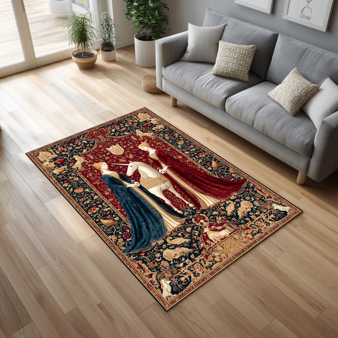 Medieval Tapestry Area Rug Unicorn Royal Couple Vintage Wall Carpet - Etsy