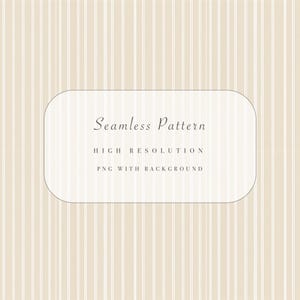 Può includere: Un motivo senza cuciture con strisce bianche verticali su sfondo beige. Il testo "Seamless Pattern", "High Resolution" e "PNG with Background" è visualizzato all'interno di un rettangolo arrotondato.